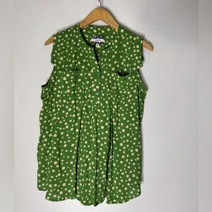 Comme Tol Medium Green White Polka Dot Sleeveless Blouse‎